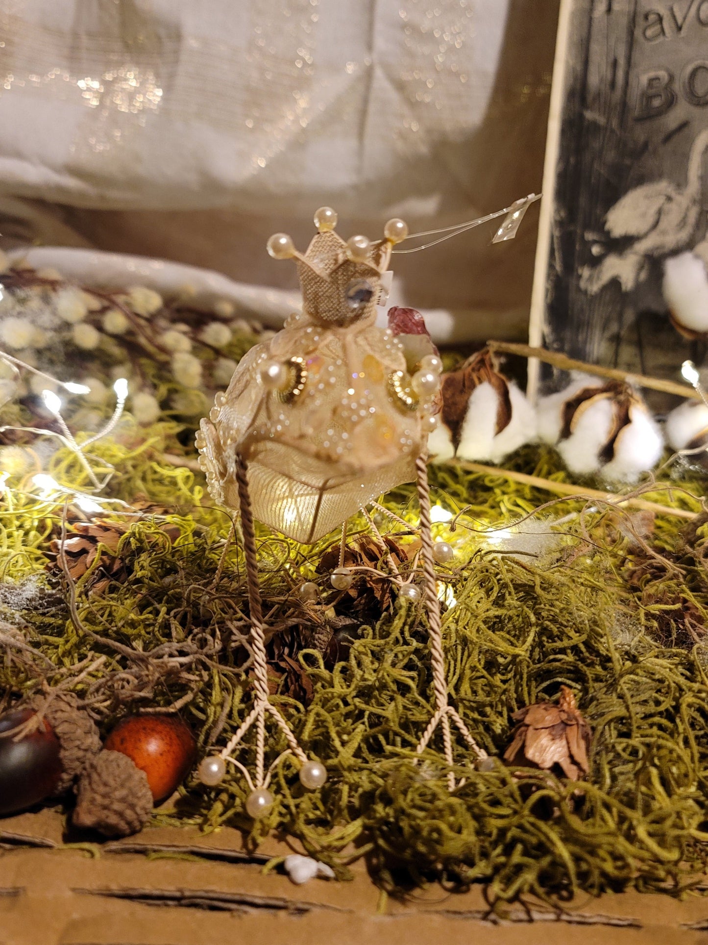 Vintage Whimsy Princess Frog with Pearls Ornament