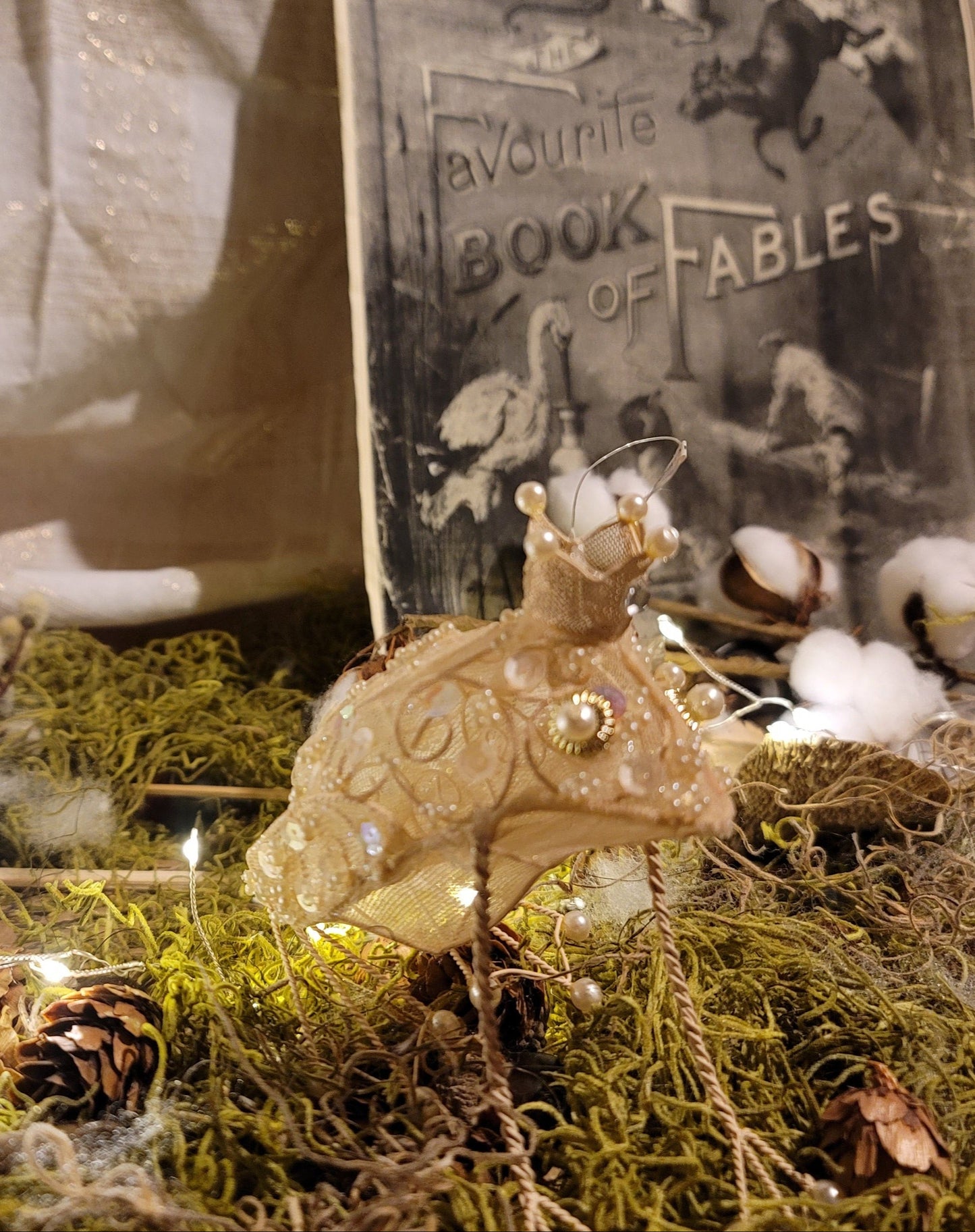 Vintage Whimsy Princess Frog with Pearls Ornament