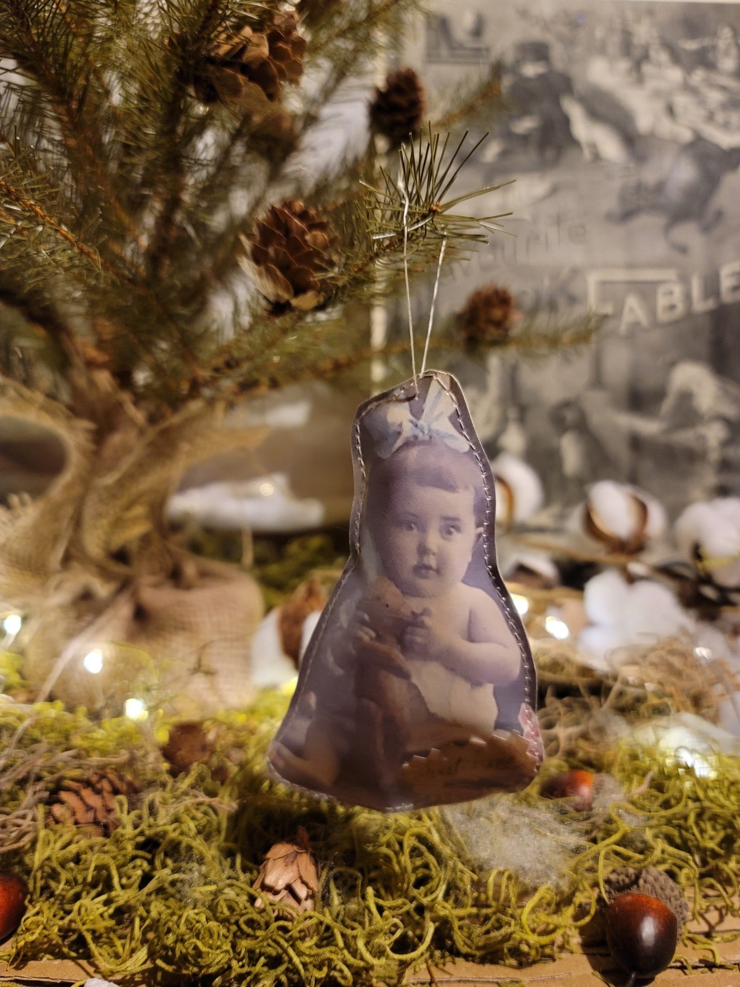 Victorian Photo Girl with Teddy Bear Paper Ornament