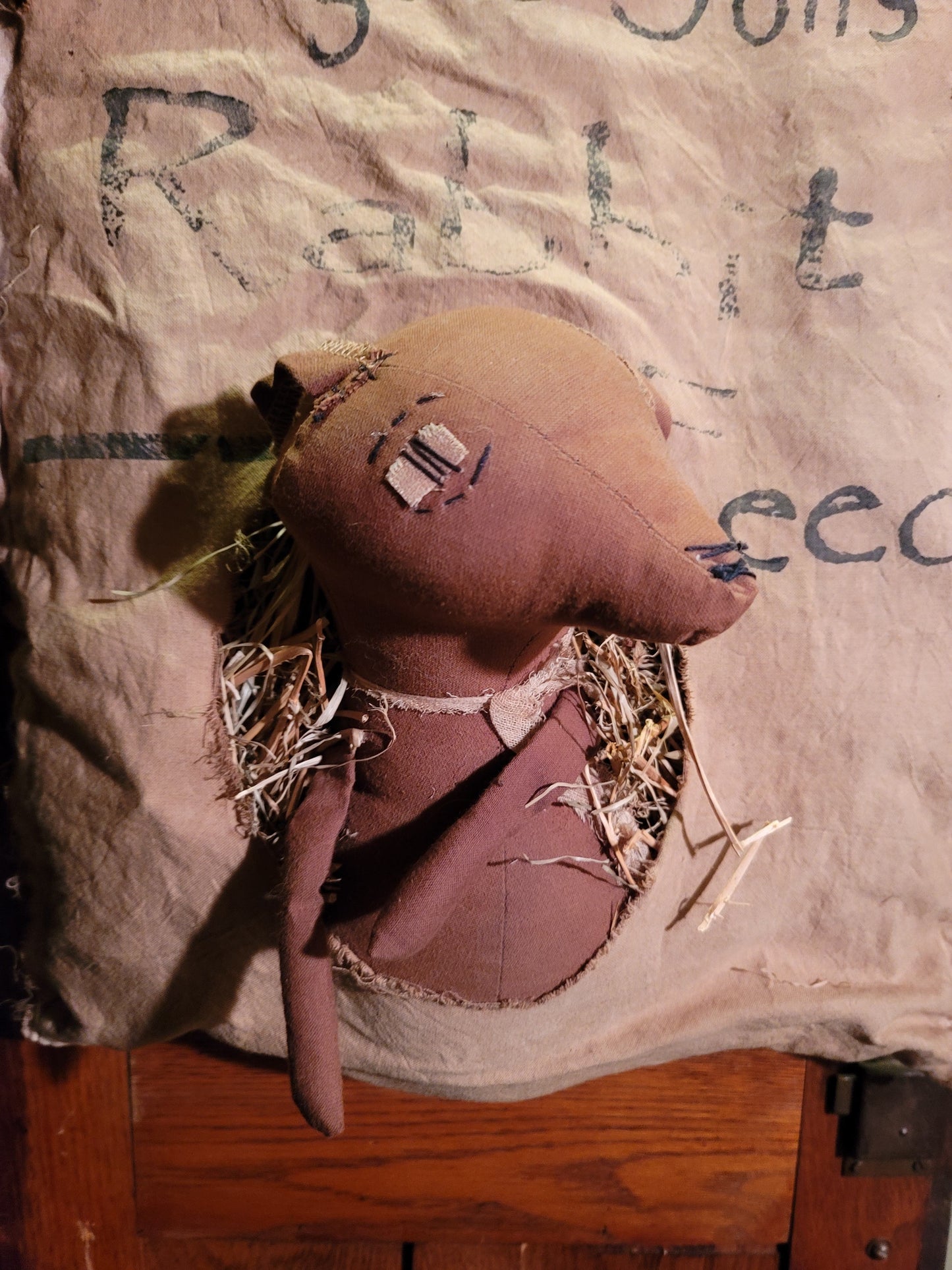 Primitive Country Style Kitchen Feed Sack with Rabbit