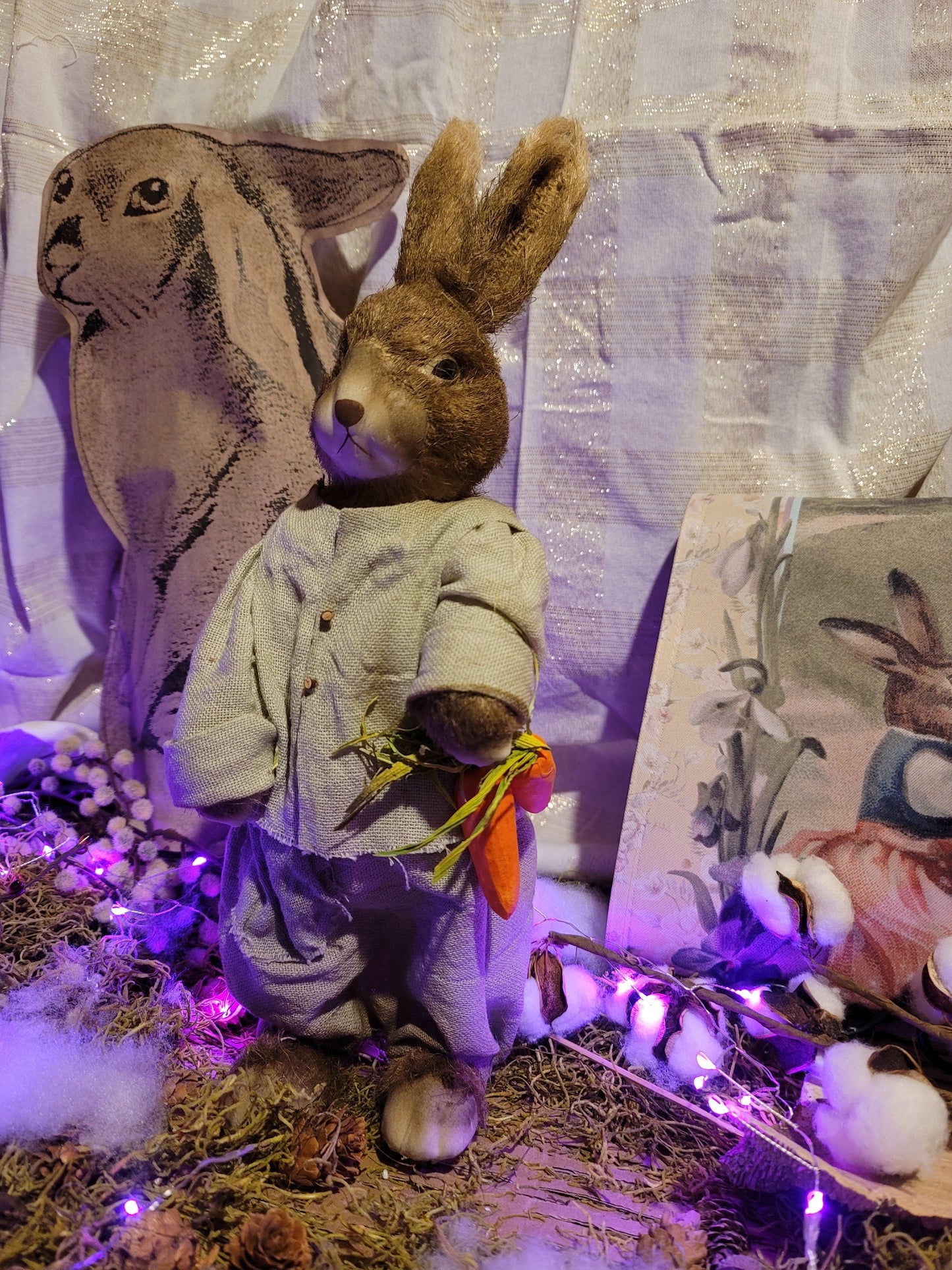 Primitive Style Easter Bunny Rabbit with Carrot Figurine