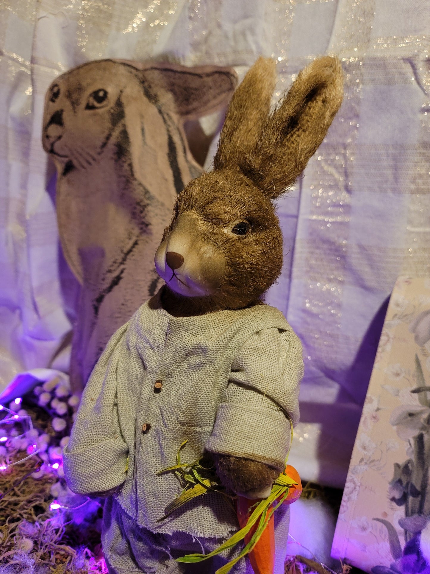 Primitive Style Easter Bunny Rabbit with Carrot Figurine