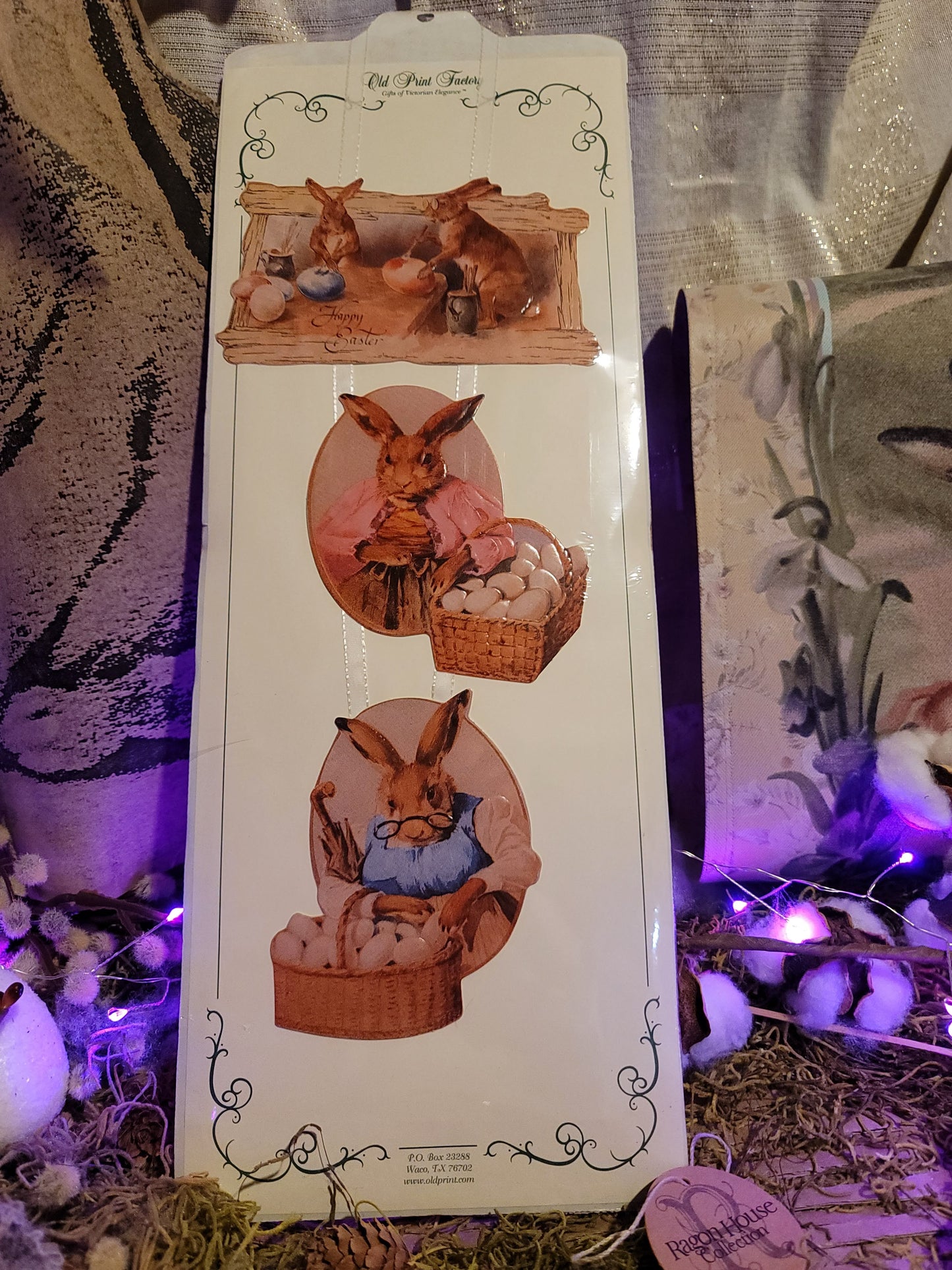 Vintage Victorian Easter Bunny Ribbon Ornament Card