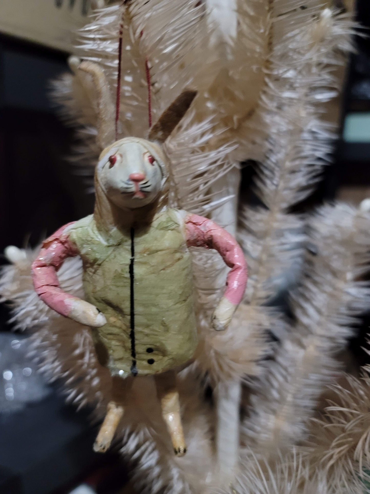 Vintage Victorian Style Primitive Easter Spun Cotton Bunny Rabbit Ornament