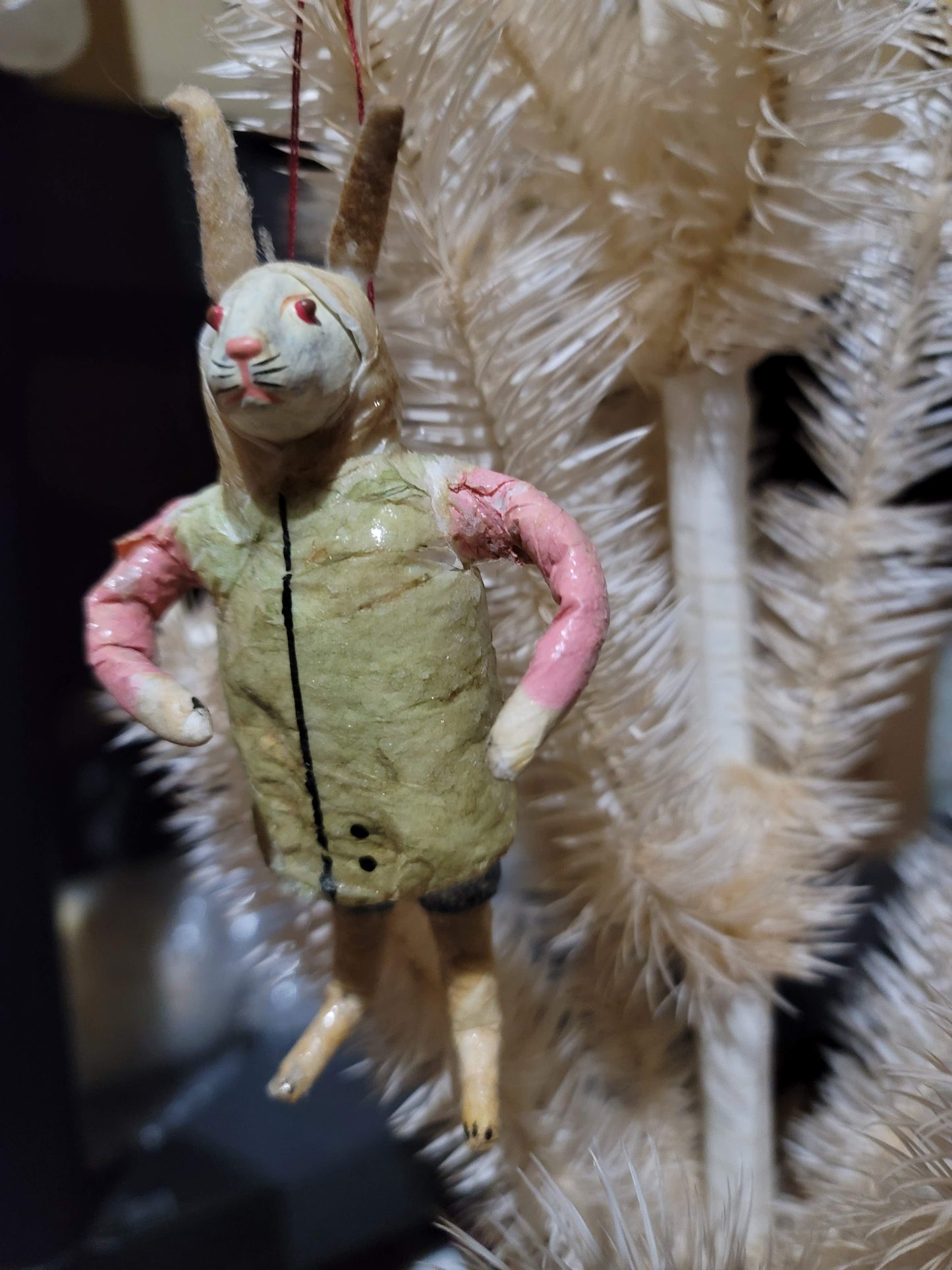 Vintage Victorian Style Primitive Easter Spun Cotton Bunny Rabbit Ornament