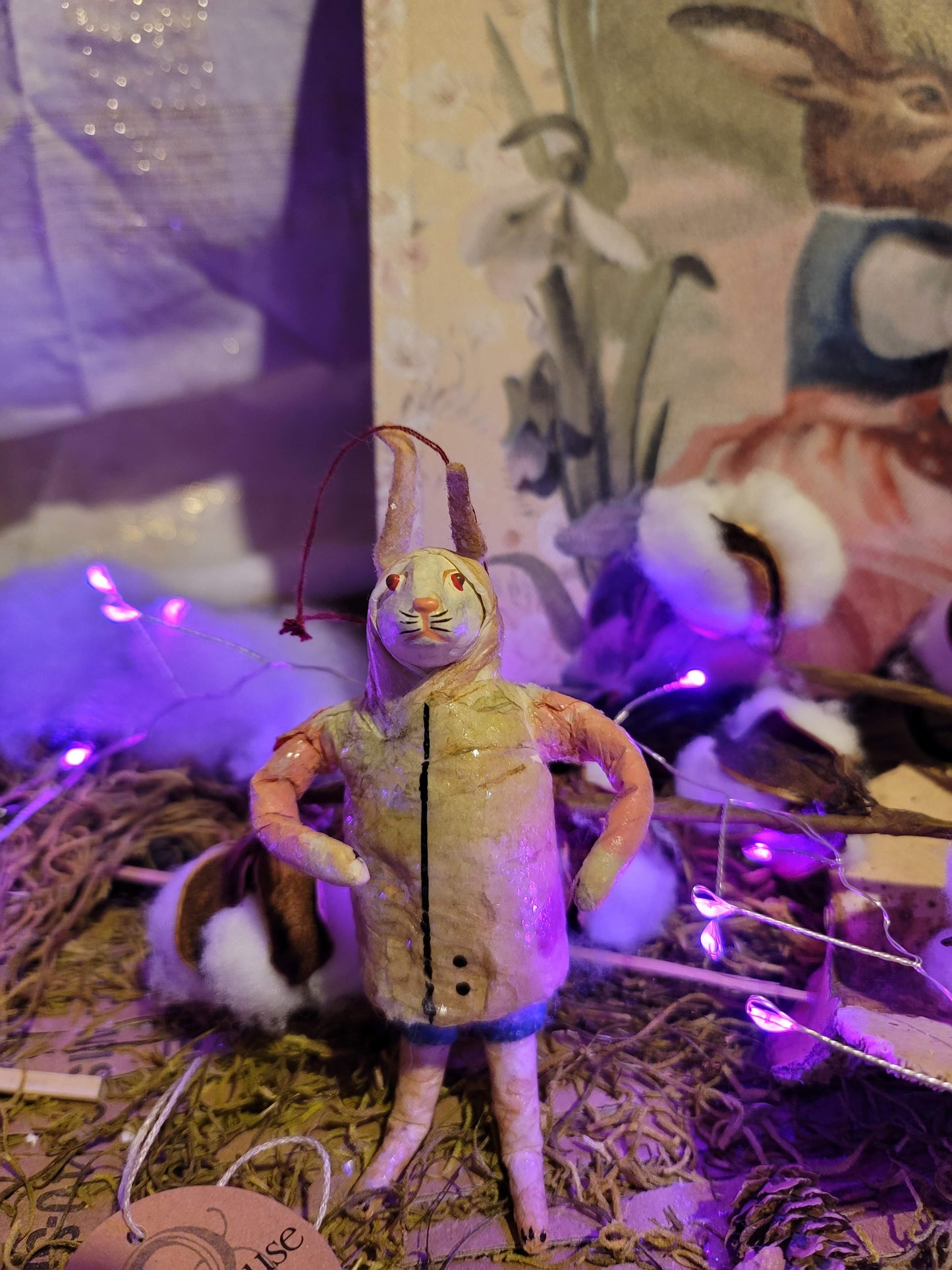 Vintage Victorian Style Primitive Easter Spun Cotton Bunny Rabbit Ornament