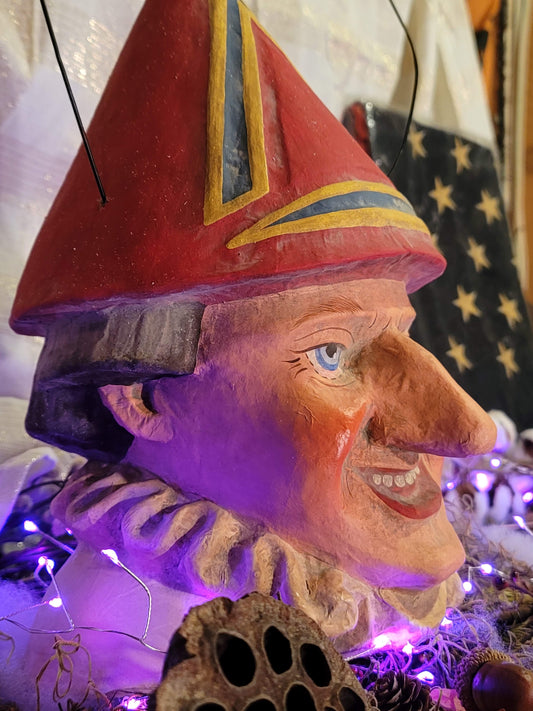 Vintage Halloween Style Circus Victorian Paper Mache Clown Bucket