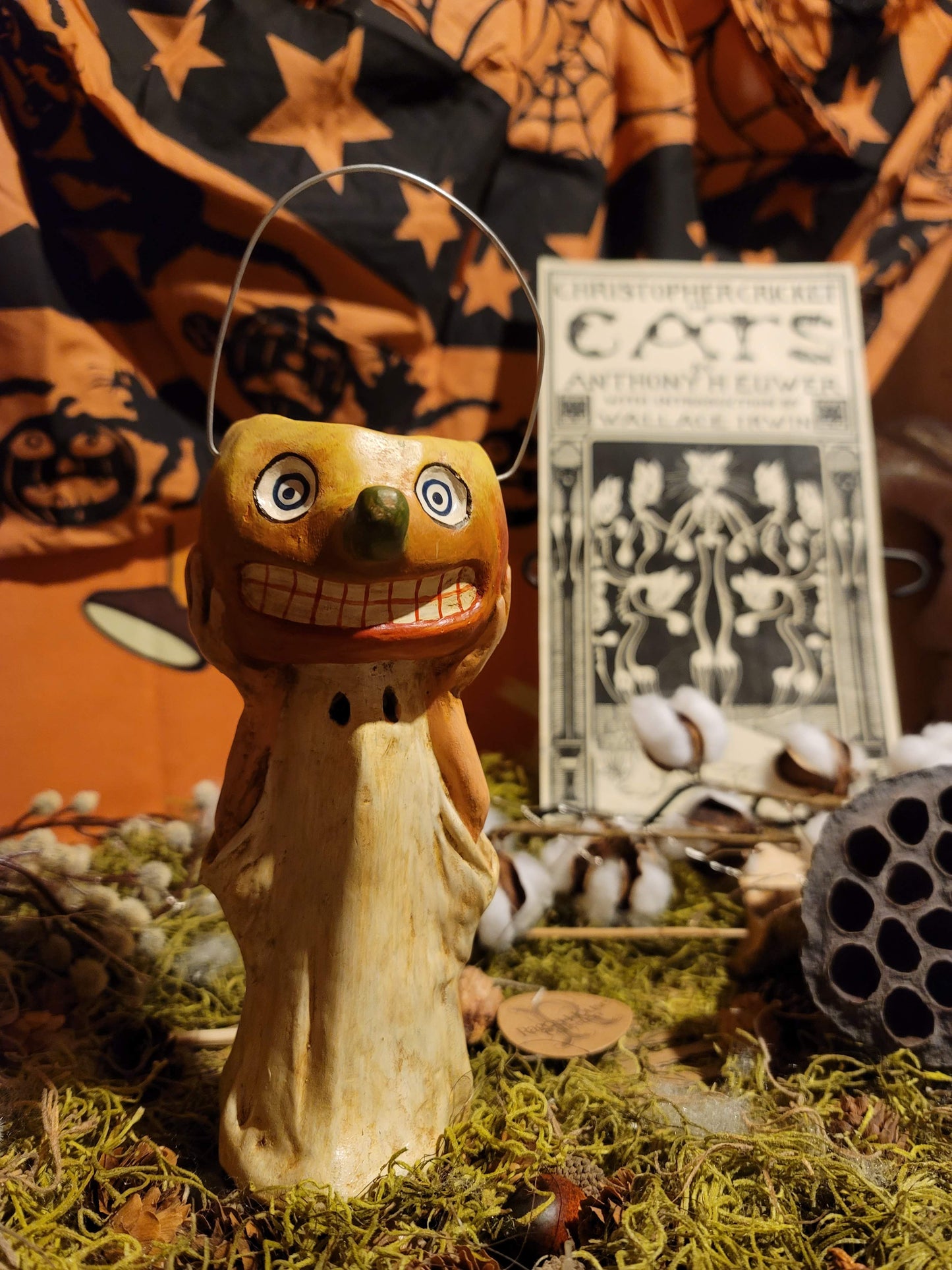 Vintage Halloween Silver Willow Ghost with Pumpkin Head Container Tim Burton RARE