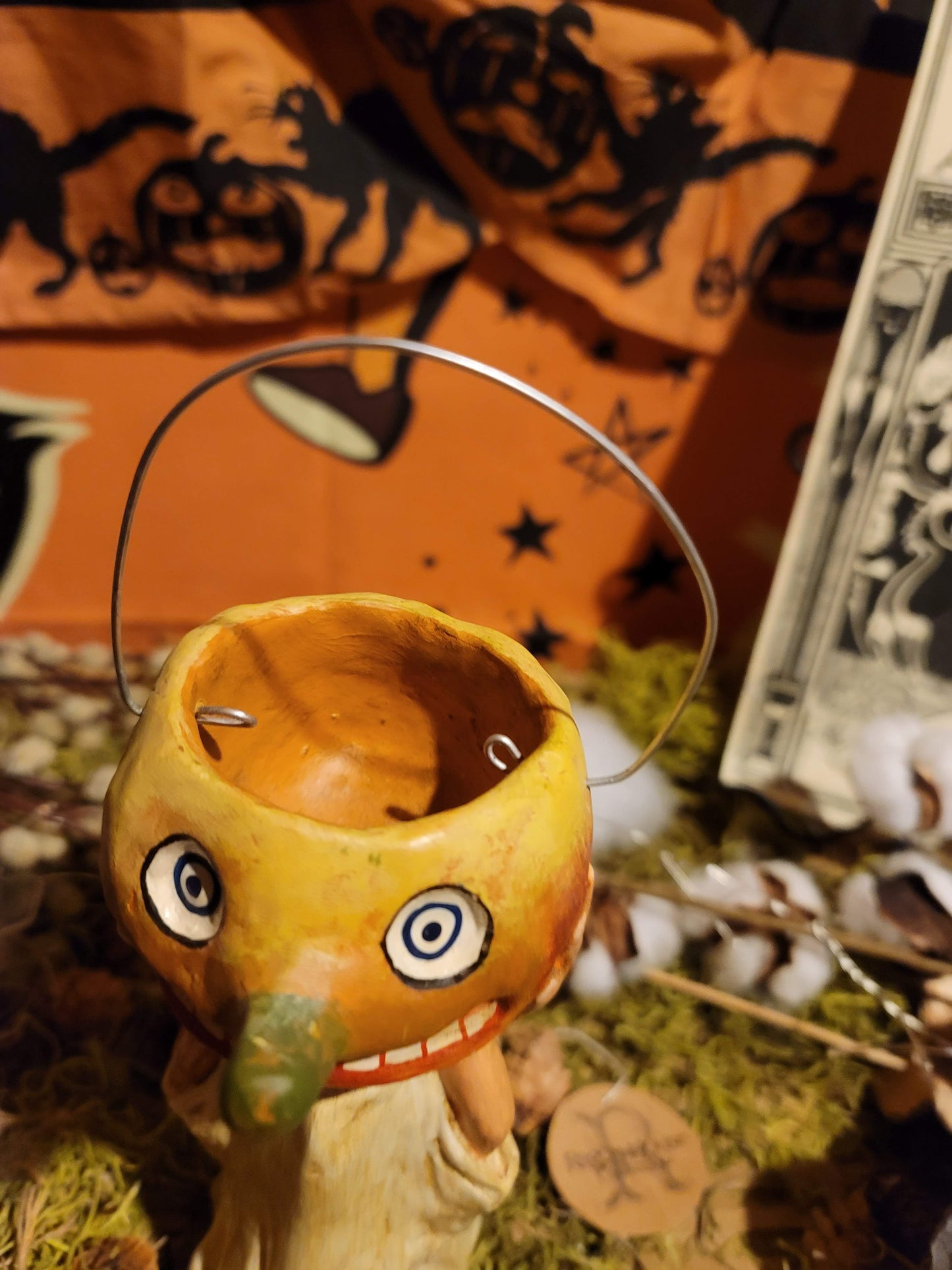 Vintage Halloween Silver Willow Ghost with Pumpkin Head Container Tim Burton RARE