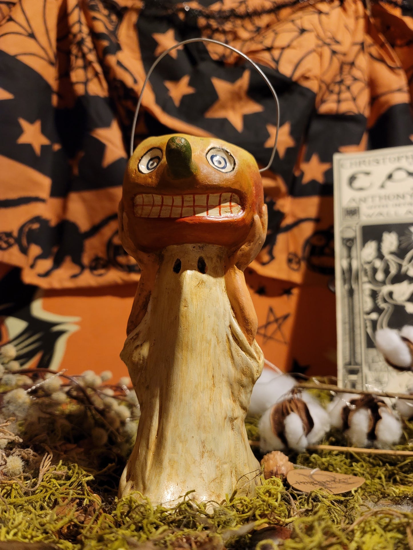 Vintage Halloween Silver Willow Ghost with Pumpkin Head Container Tim Burton RARE