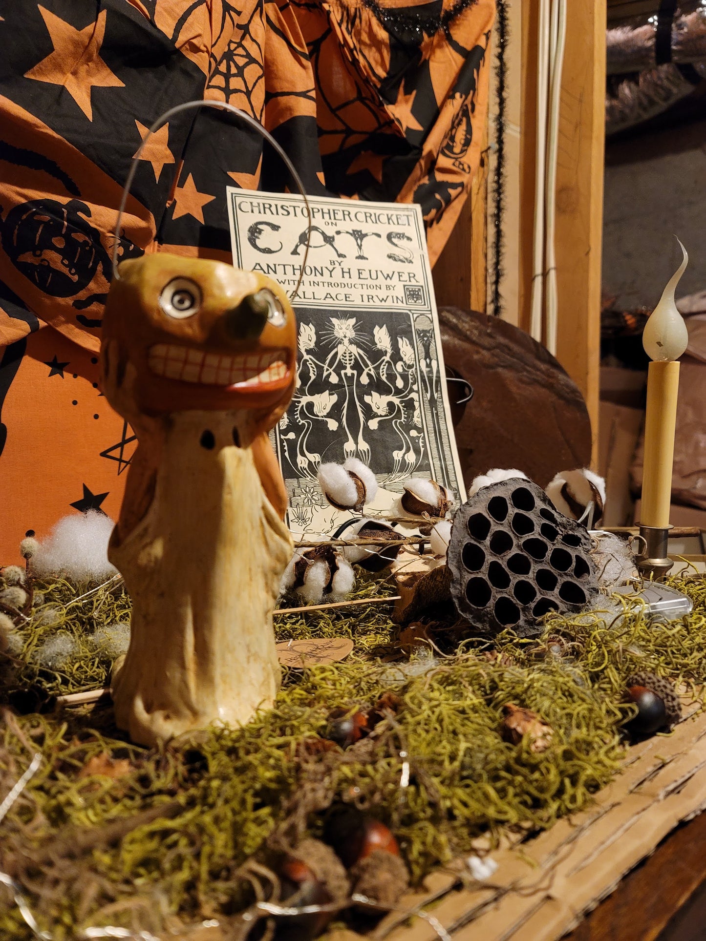 Vintage Halloween Silver Willow Ghost with Pumpkin Head Container Tim Burton RARE