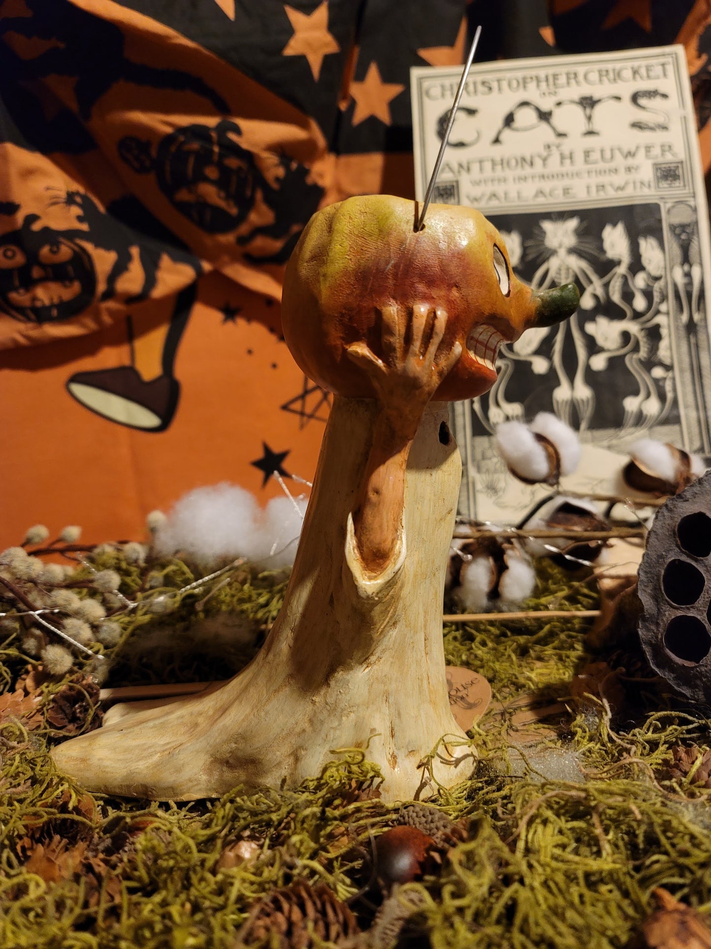 Vintage Halloween Silver Willow Ghost with Pumpkin Head Container Tim Burton RARE