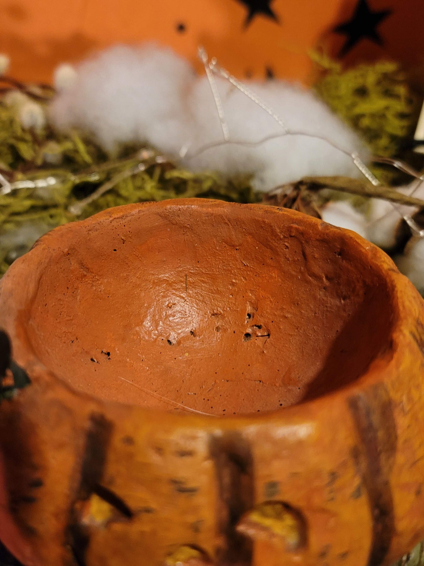 Vintage Halloween Postcard Style Clapsaddle Tinsel Girl Clown with Pumpkin Container