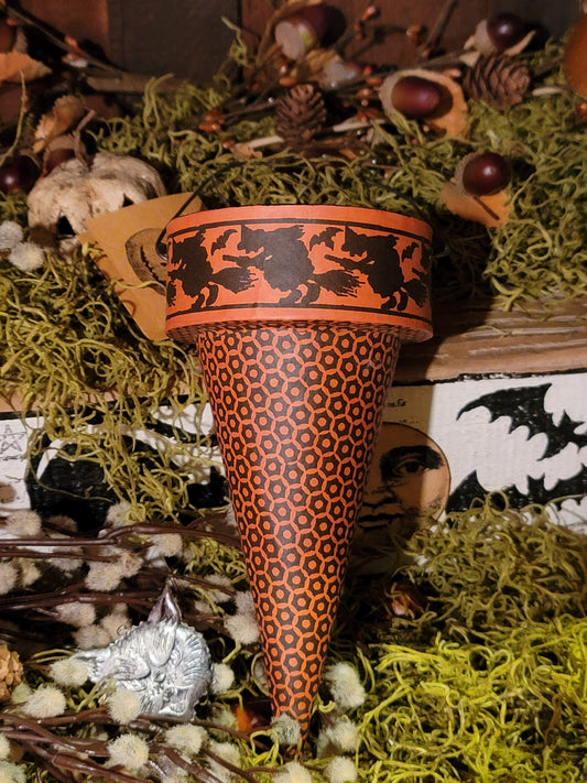 Vintage Halloween Style German Witch Bethany Lowe Cone Ornament Container Decoration