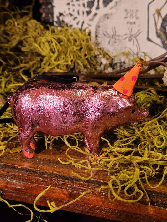 Whimsy Circus Pink Party Pig with Hat Ornament