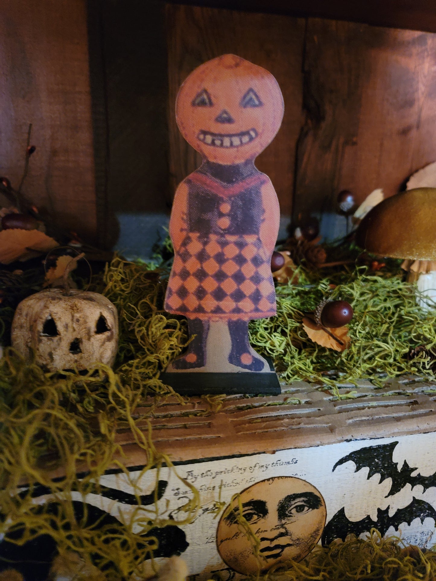 Vintage Halloween Style German Pumpkin Girl Dummy Board Figurine