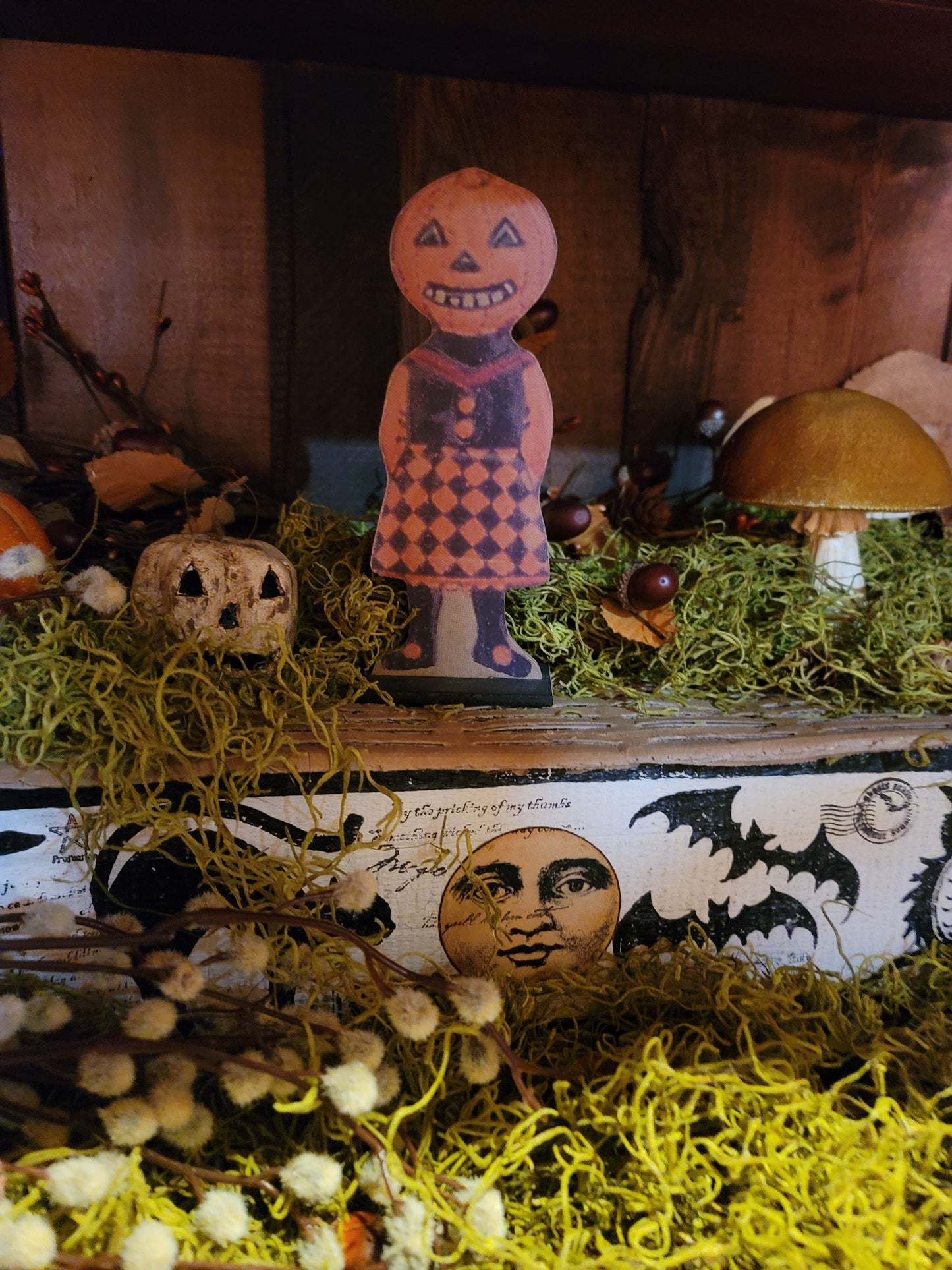 Vintage Halloween Style German Pumpkin Girl Dummy Board Figurine