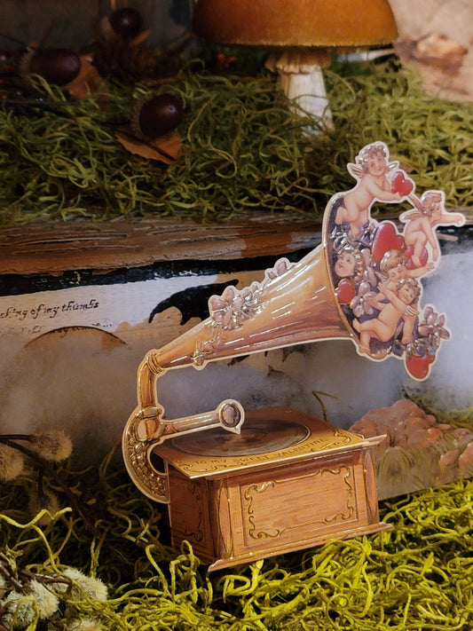 Vintage Victorian Style Cupids Gramaphone 3D Anniversary Proposal Marriage Love Card