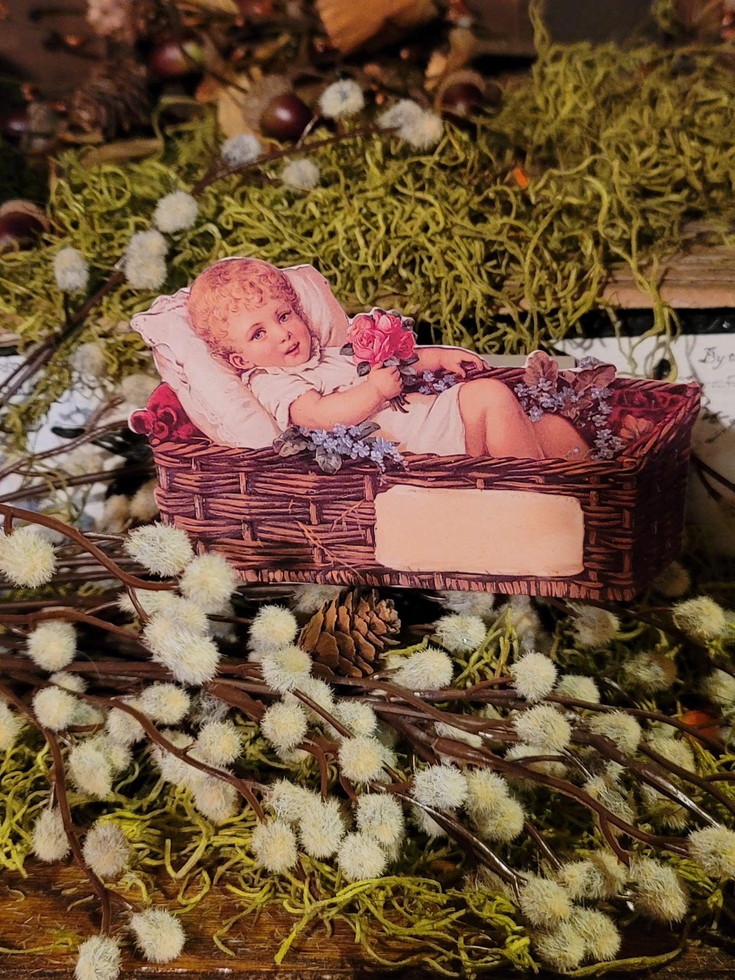 Vintage Victorian Style Baby Shower Favor Box with Baby