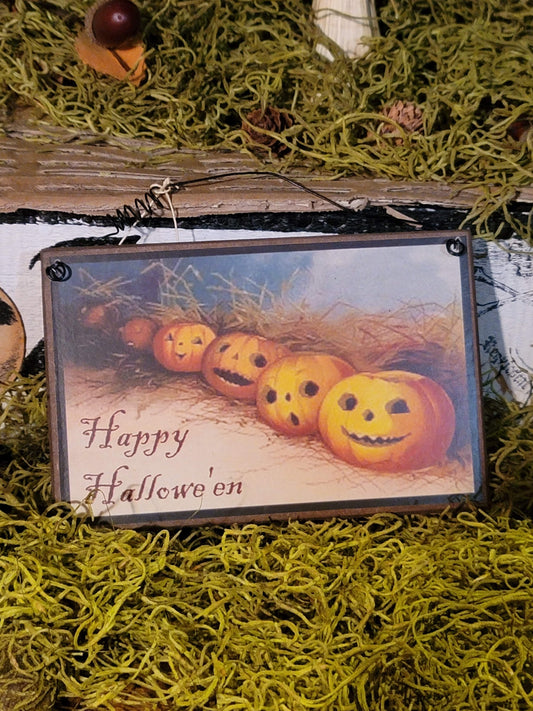 Vintage Halloween Postcard Style Hanging Wall Plaque Ornament