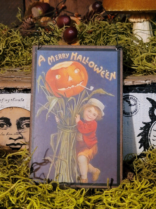 Vintage Halloween Style Postcard Boy
