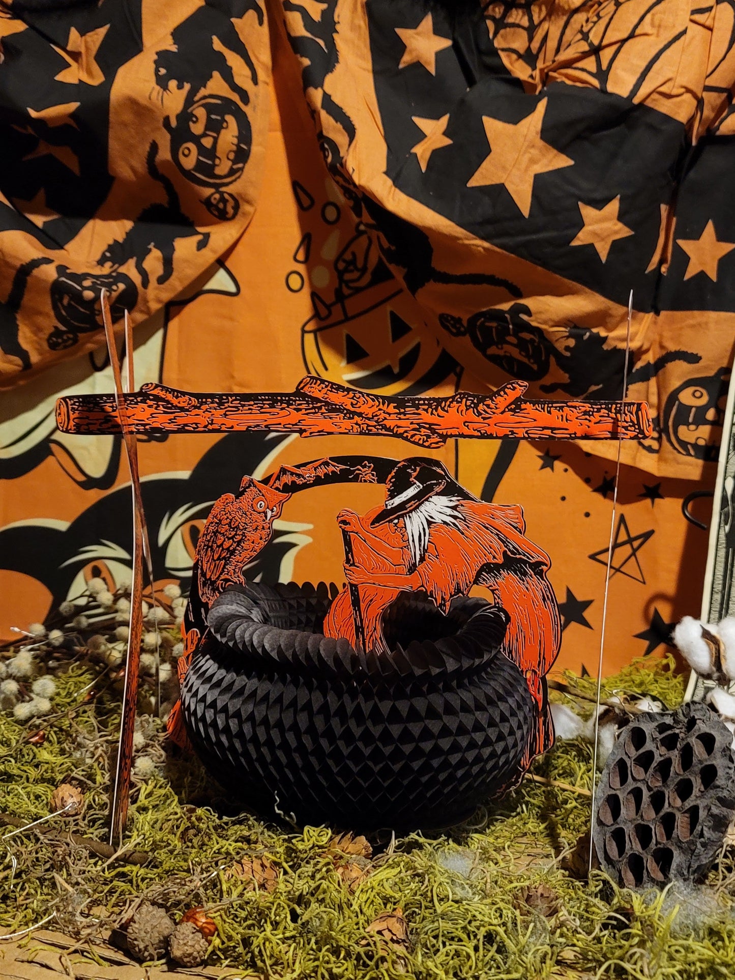 Vintage Halloween Style Witch with Cauldron Paper Centerpiece