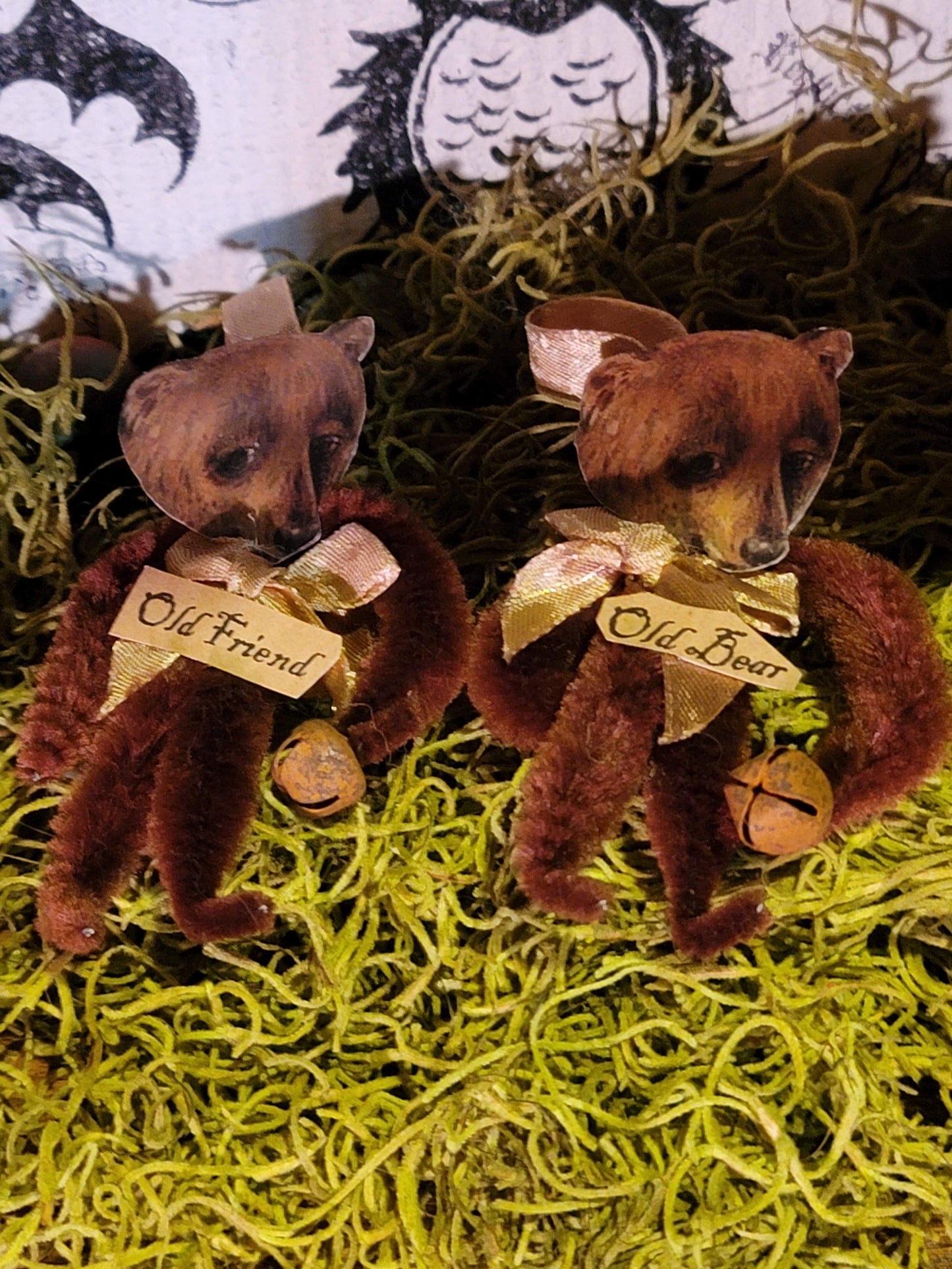 Primitive Style Jen Steffa Old Friend Old Bear Pipe Cleaner Ornaments Set