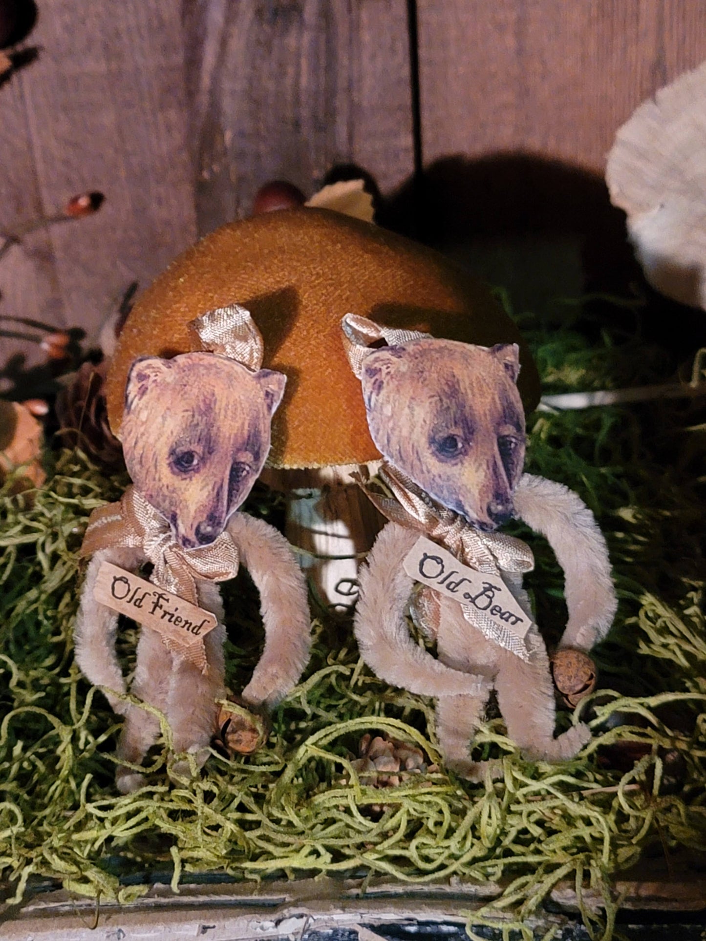 Primitive Style Jen Steffa Old Friend Old Bear Pipe Cleaner Ornaments Set