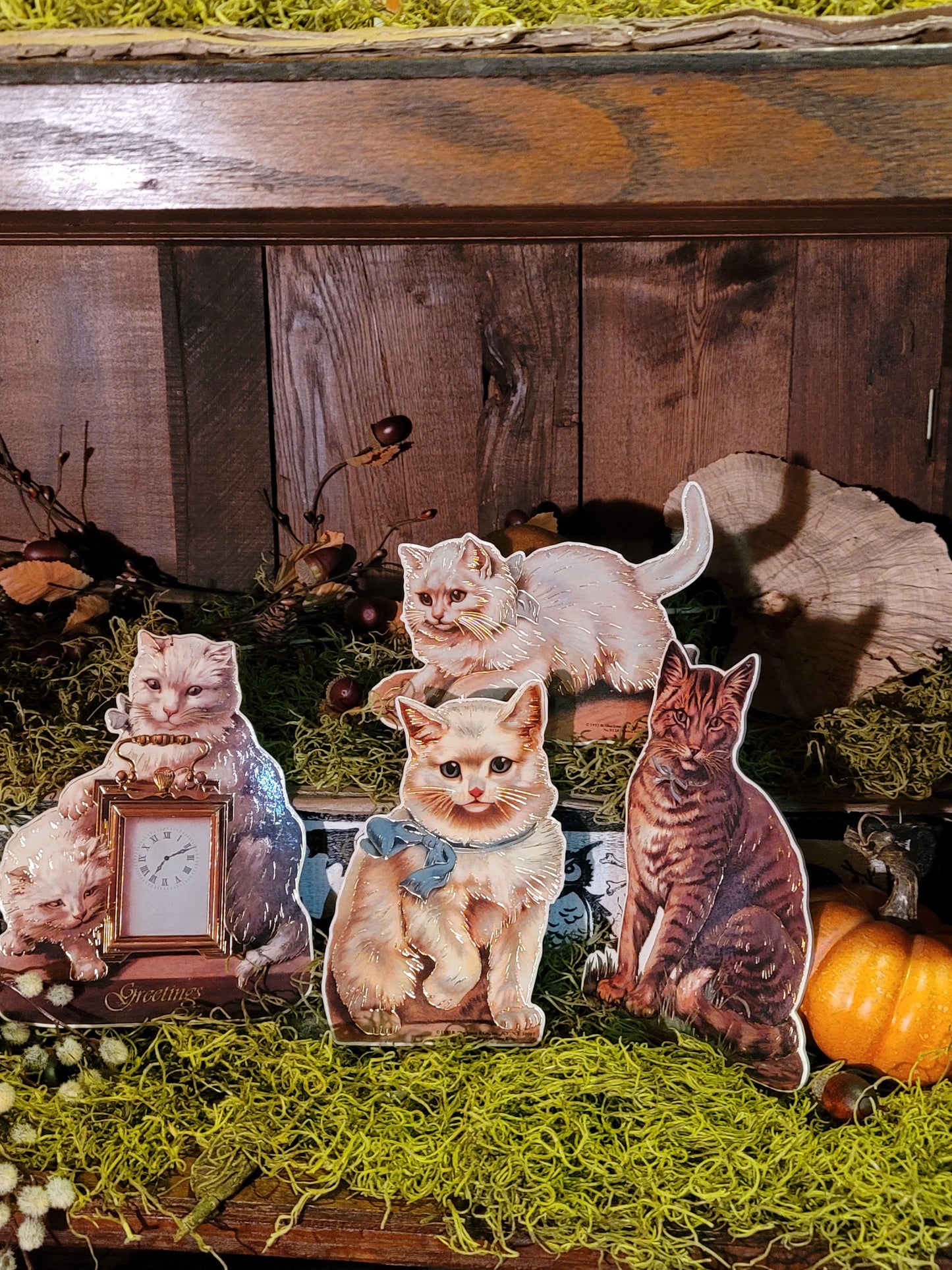 Vintage Victorian Cats large Hanging Ornaments