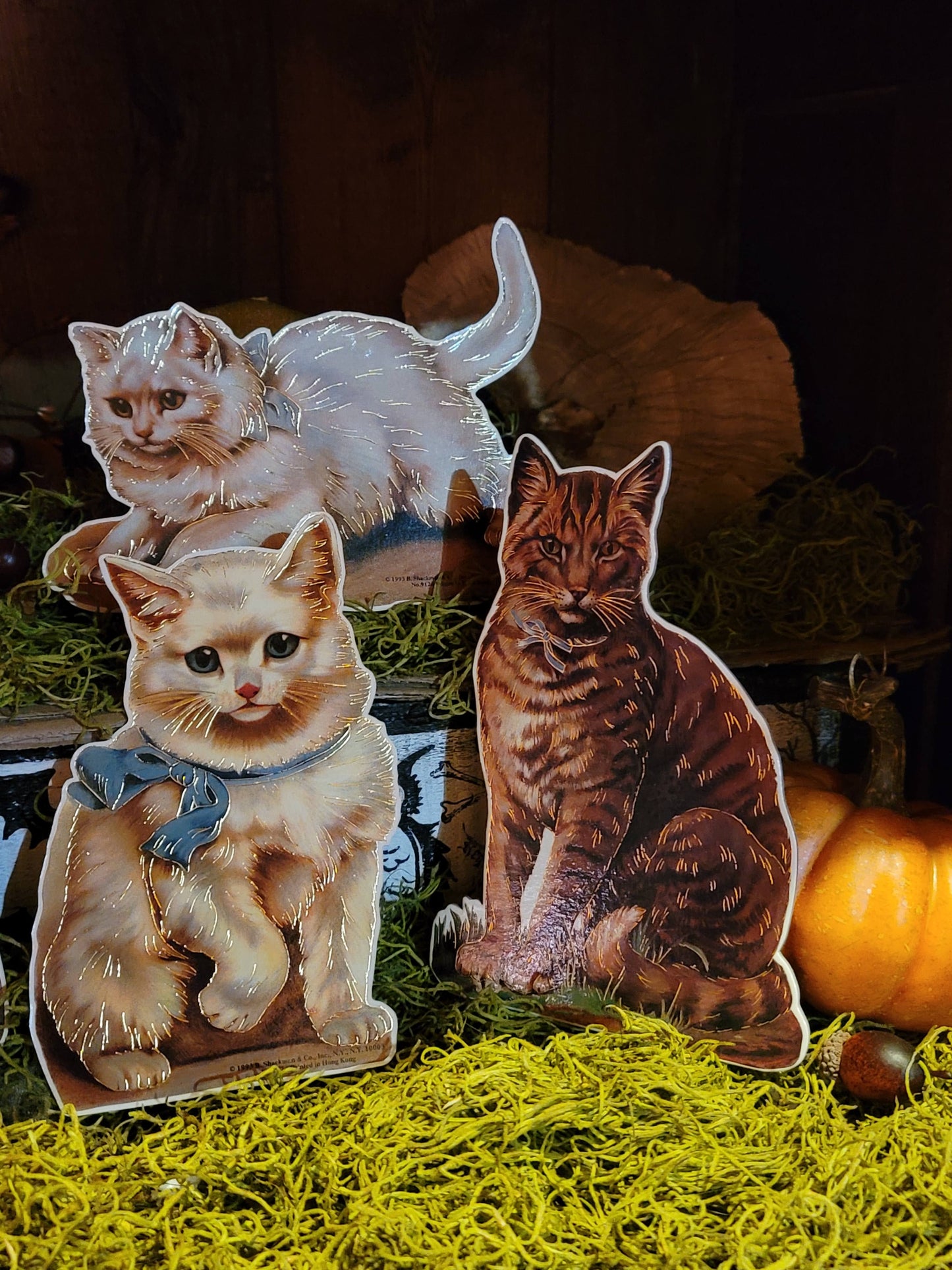 Vintage Victorian Cats large Hanging Ornaments