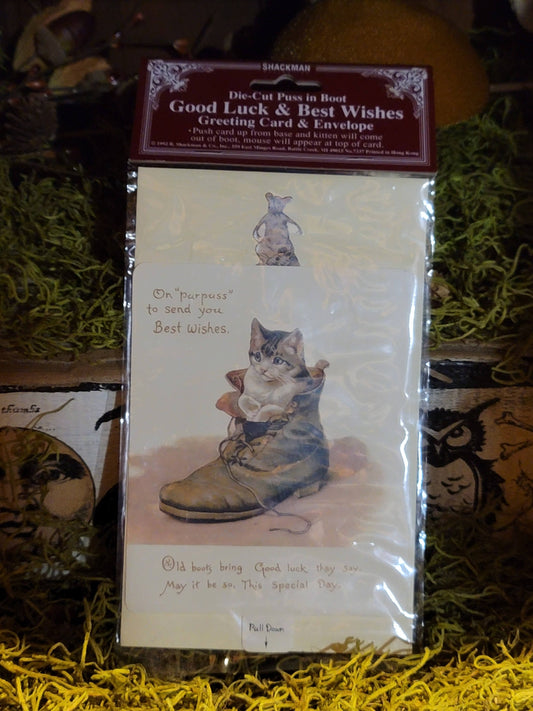 Vintage Victorian Style Mechanical Pop Up Kitten Cat and Mouse Moving Card