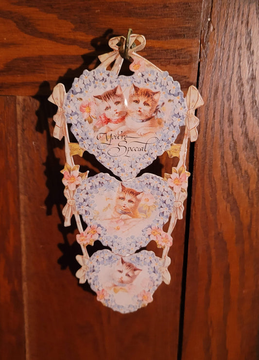 Vintage Victorian Style Special Kittens Hanging Hearts Greeting Card