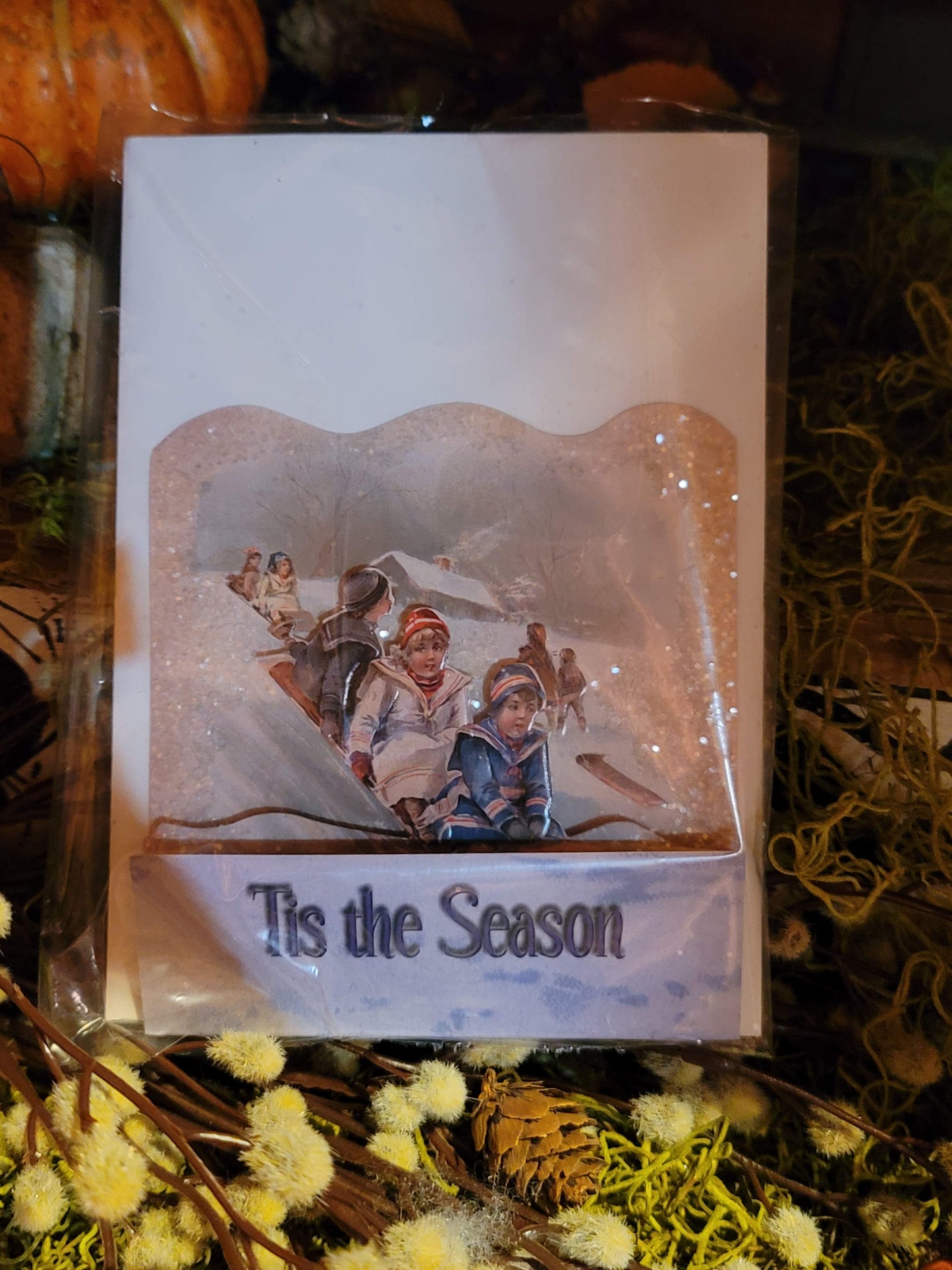 Vintage Victorian Style Children on Sled Pop Up Standing Easel Card