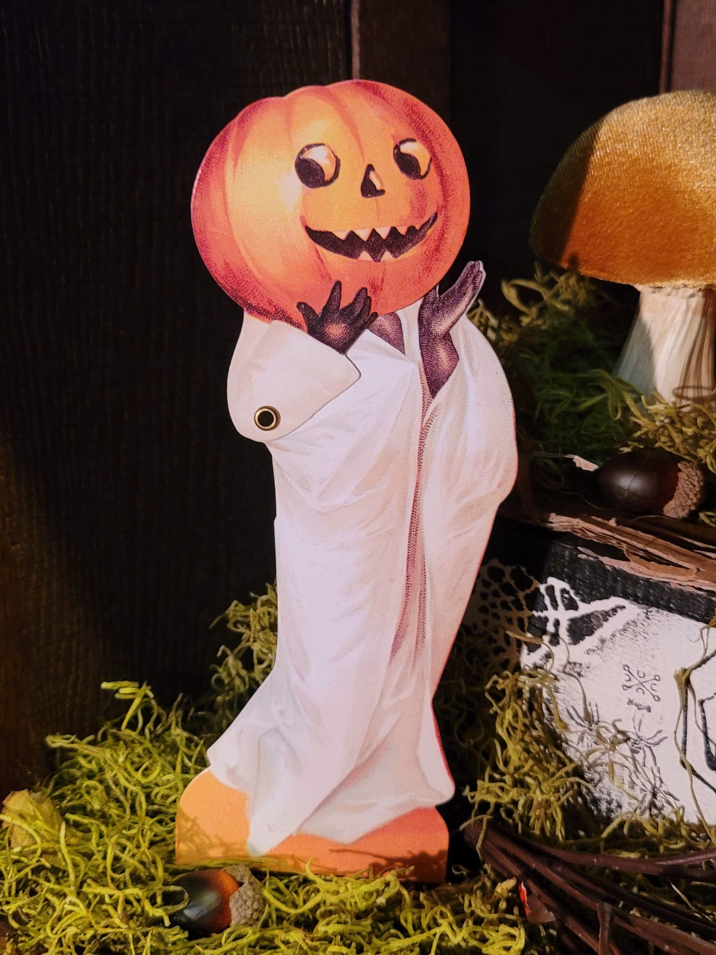 Vintage Halloween Postcard Boy with Mechanical Moving Pumpkin Greeting Card