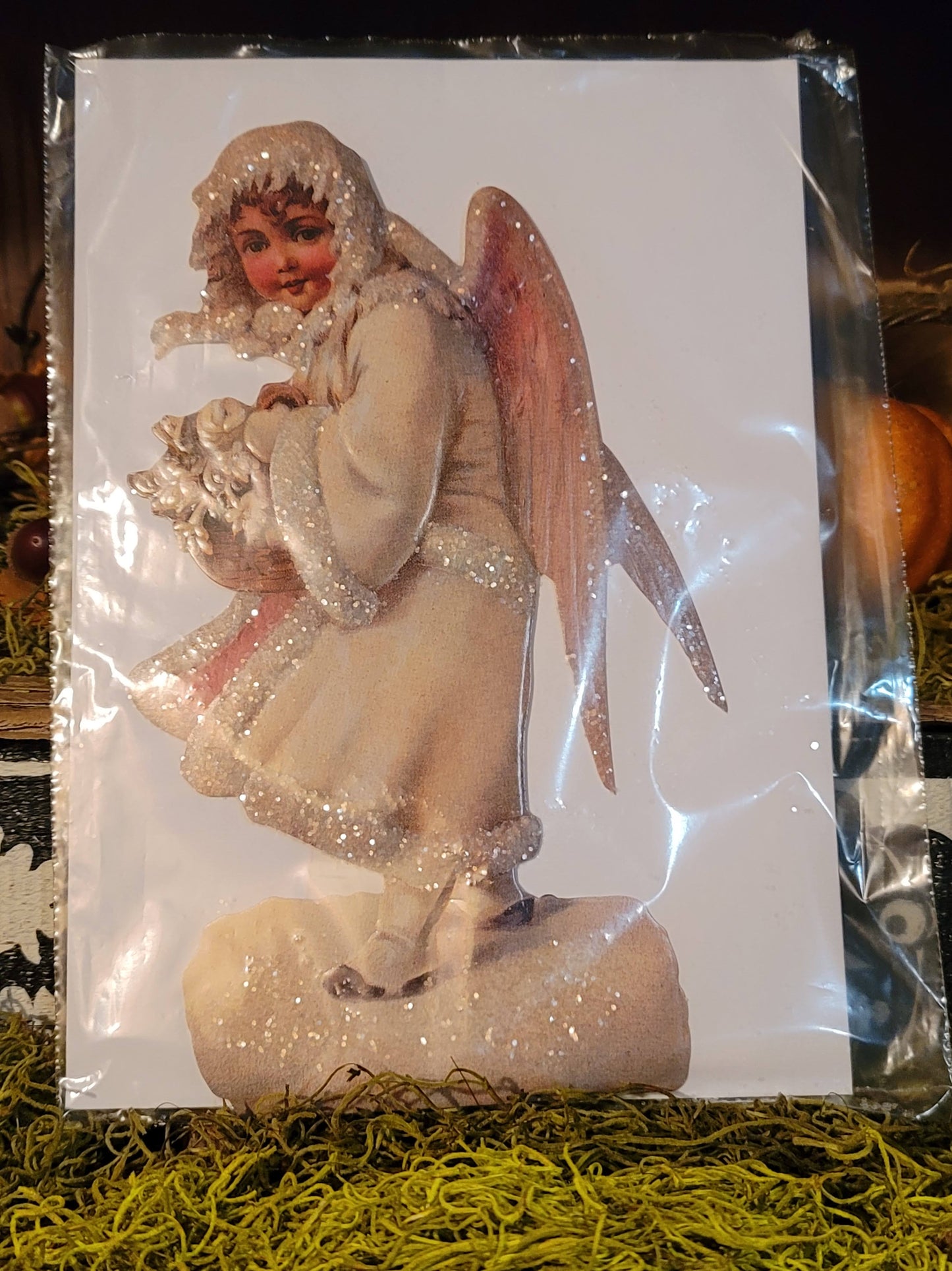 Vintage Victorian Christmas Snow Angel Standing Easel Back Card