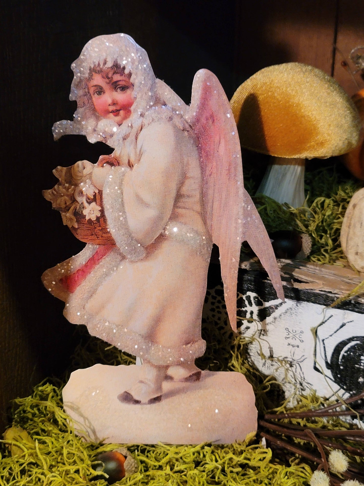 Vintage Victorian Christmas Snow Angel Standing Easel Back Card