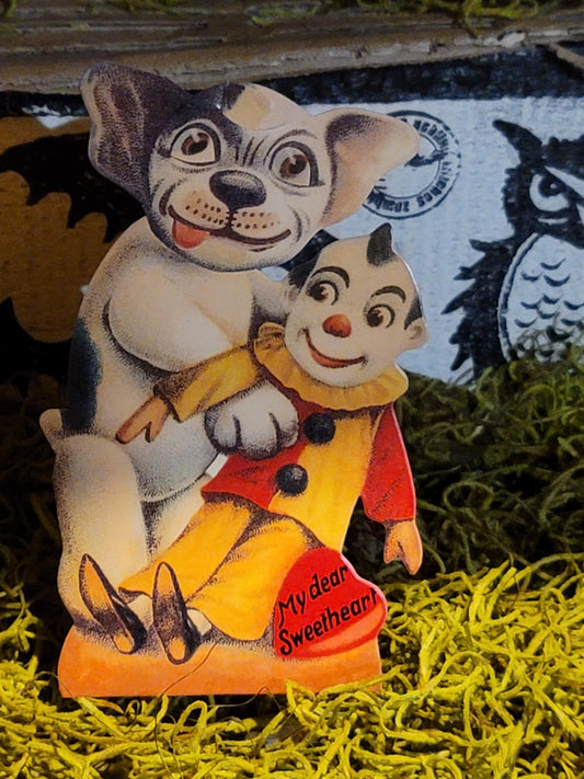 Vintage Victorian Style Doggy Mechanical Moving Eyes and Head Love Card