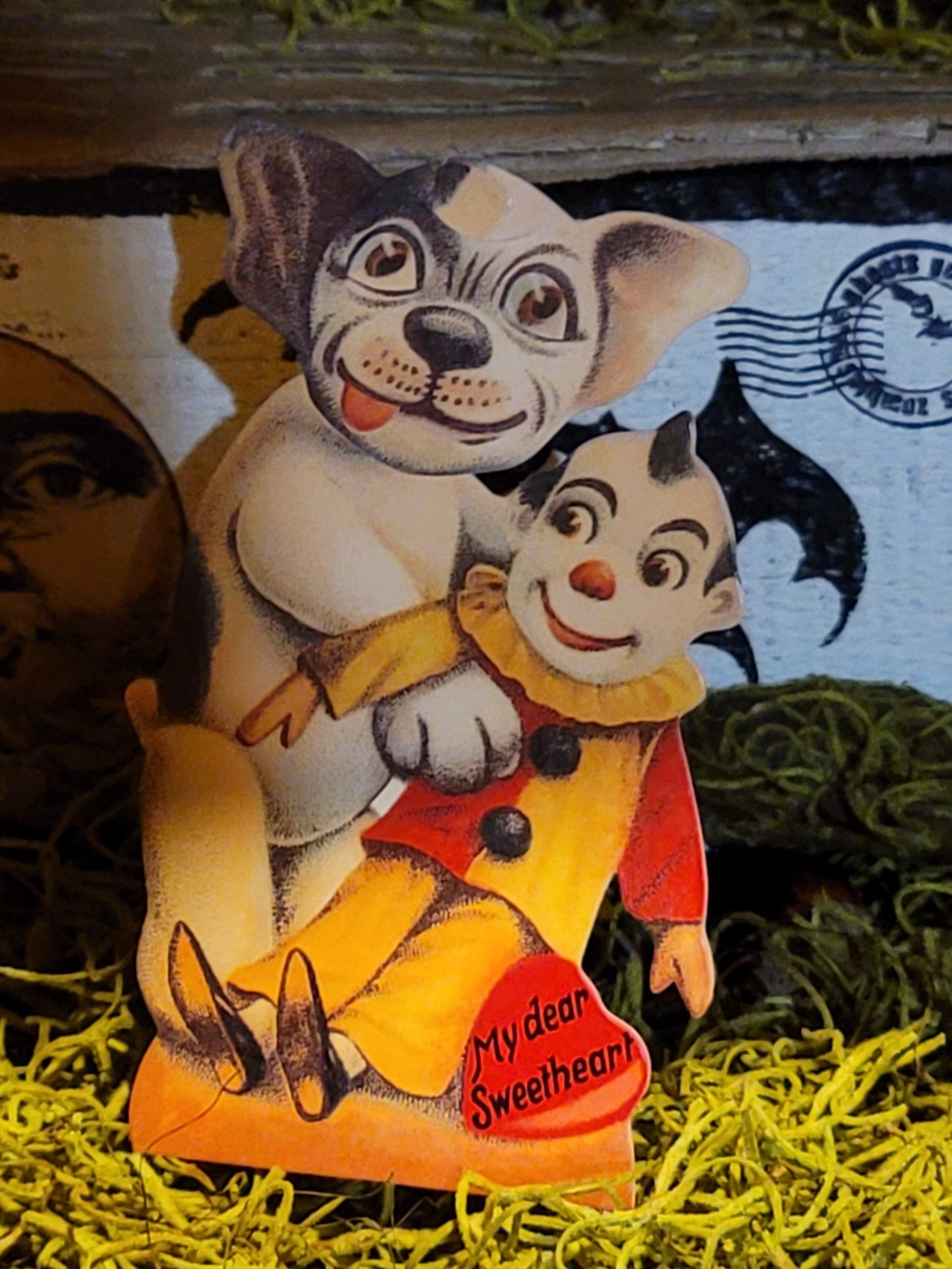 Vintage Victorian Style Doggy Mechanical Moving Eyes and Head Love Card