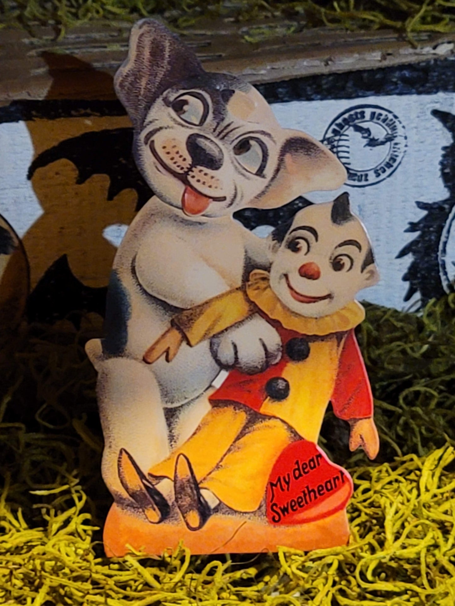 Vintage Victorian Style Doggy Mechanical Moving Eyes and Head Love Card