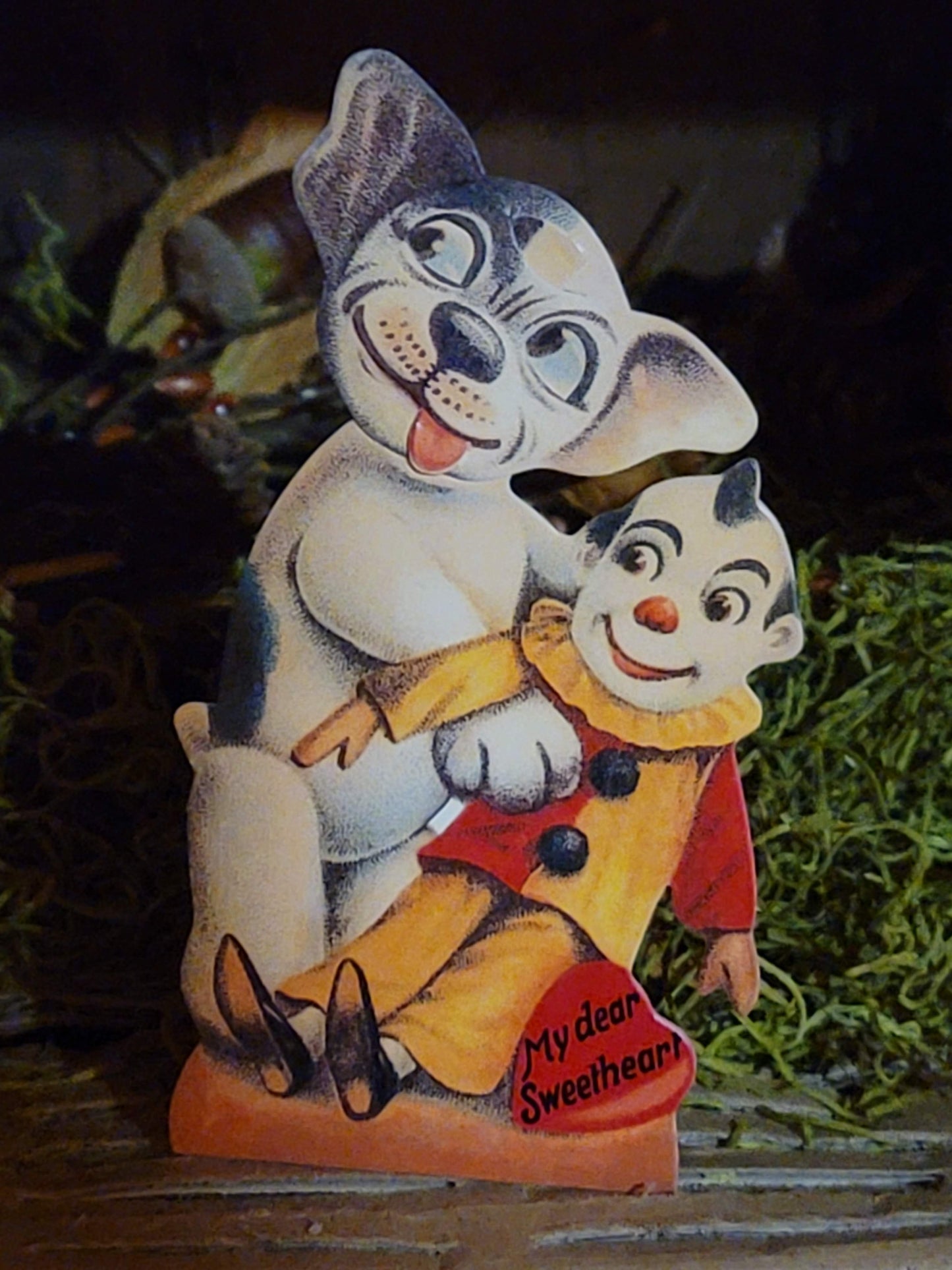 Vintage Victorian Style Doggy Mechanical Moving Eyes and Head Love Card