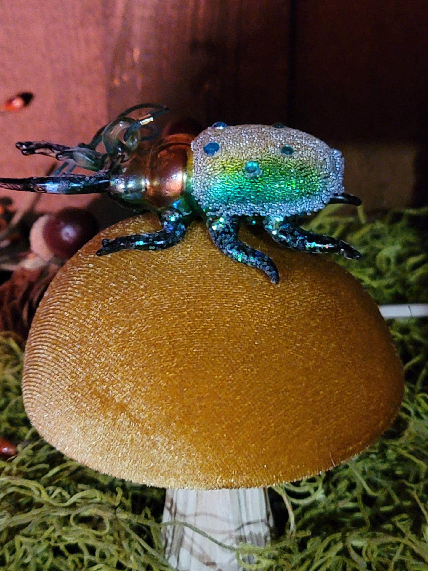 Vintage Victorian Style Glittered Stubbin Beetle Bisquit Ornament