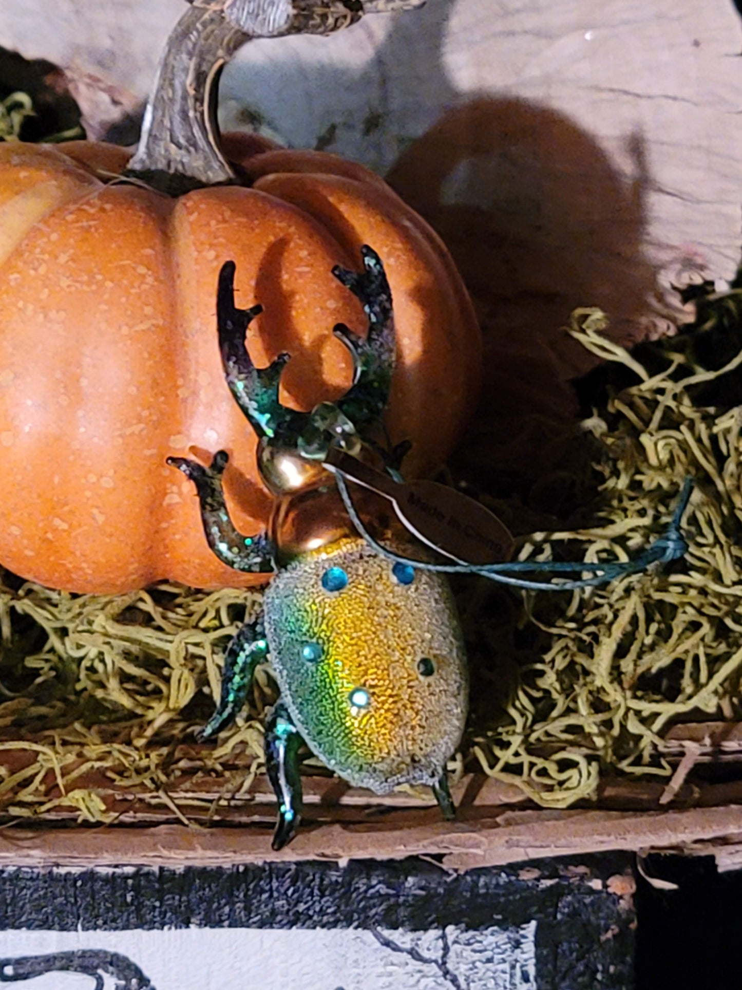 Vintage Victorian Style Glittered Stubbin Beetle Bisquit Ornament