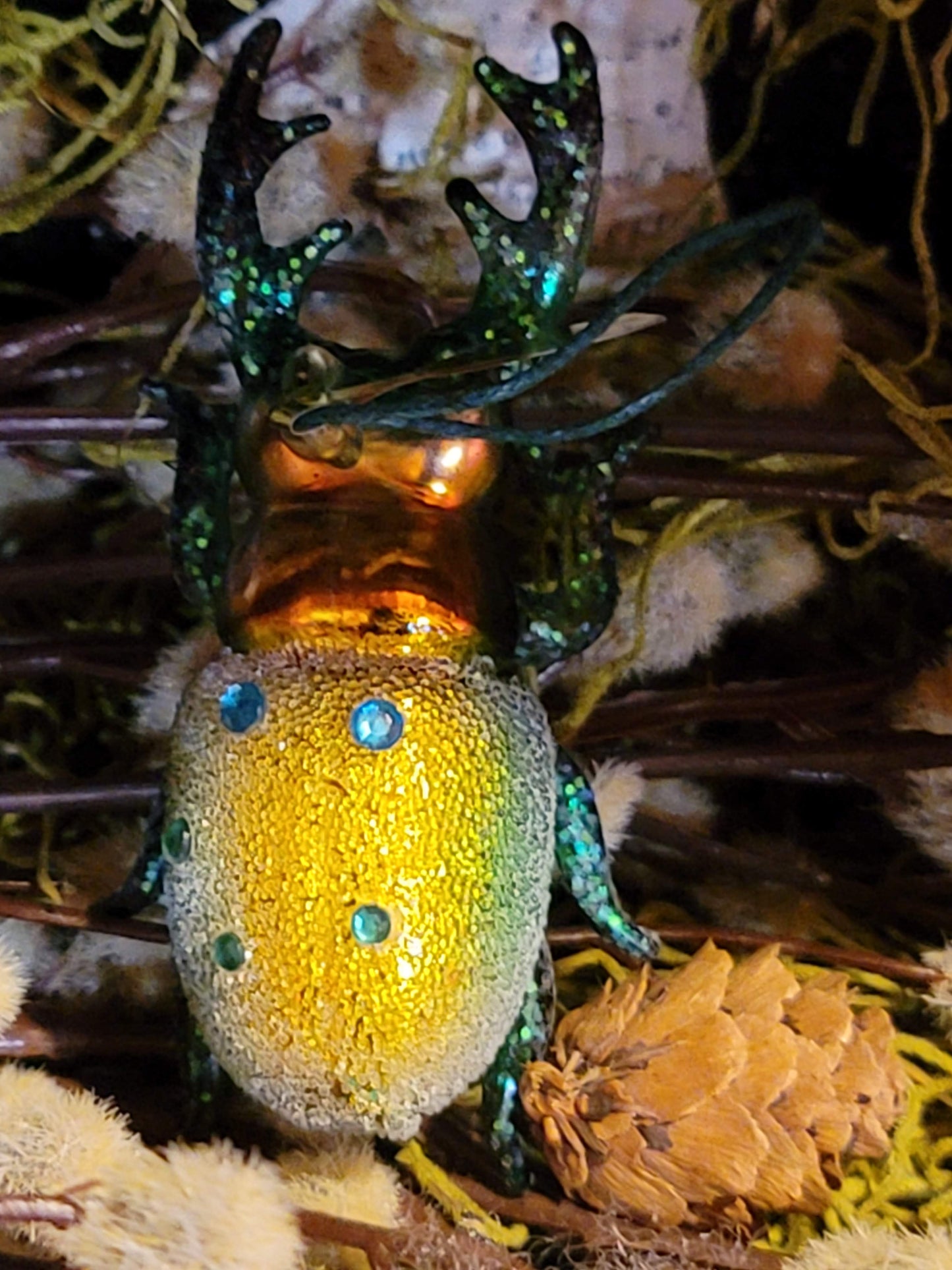 Vintage Victorian Style Glittered Stubbin Beetle Bisquit Ornament