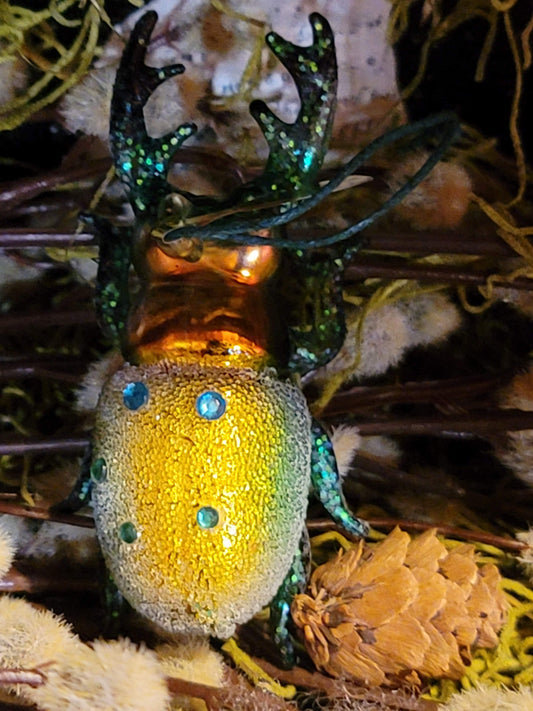 Vintage Victorian Style Glittered Stubbin Beetle Bisquit Ornament