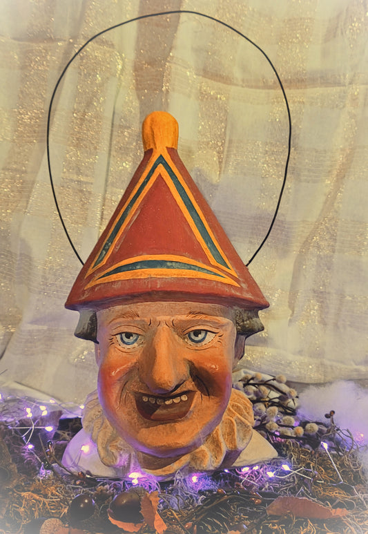 Vintage Halloween Style Circus Victorian Paper Mache Clown Bucket