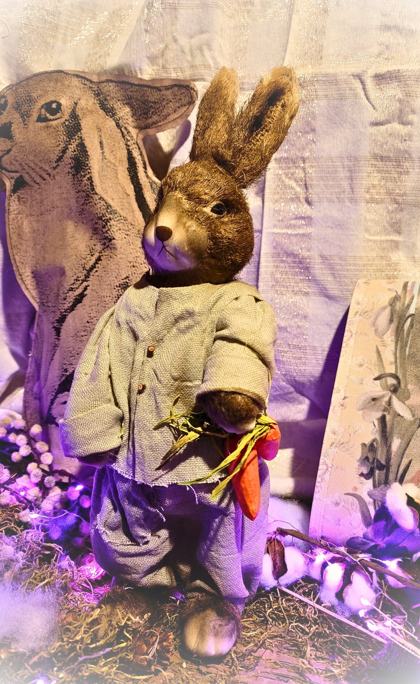 Primitive Style Easter Bunny Rabbit with Carrot Figurine