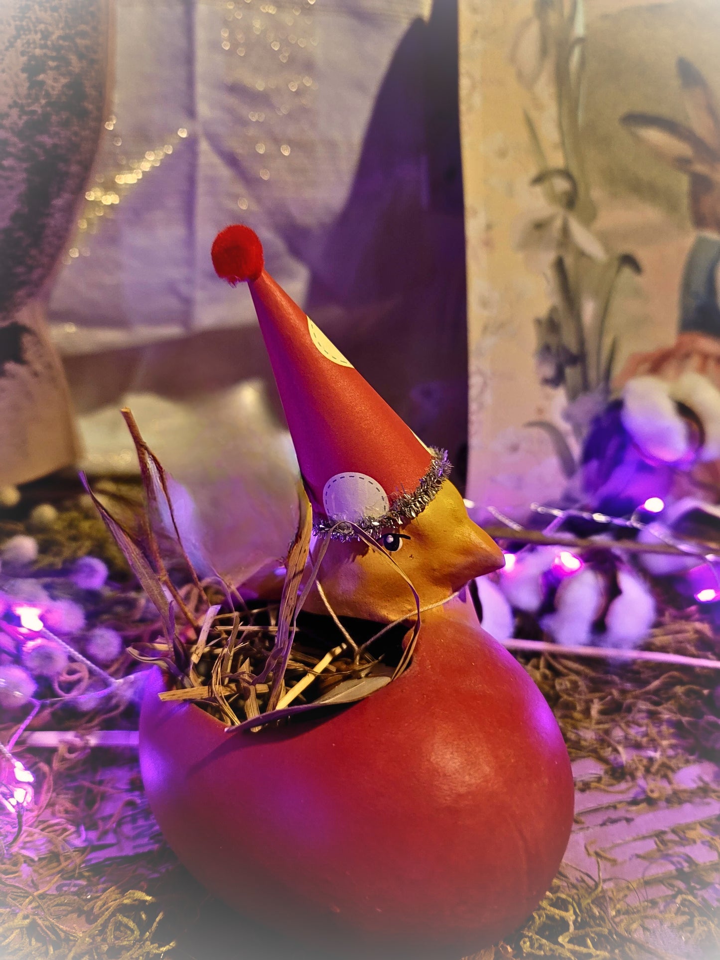 Vintage Easter Style Chalware Chick Clown in Spring Egg Figurine