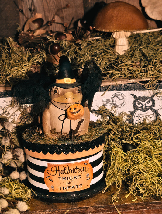 Vintage Halloween Style Bethany Lowe Witch Toad on Box Container