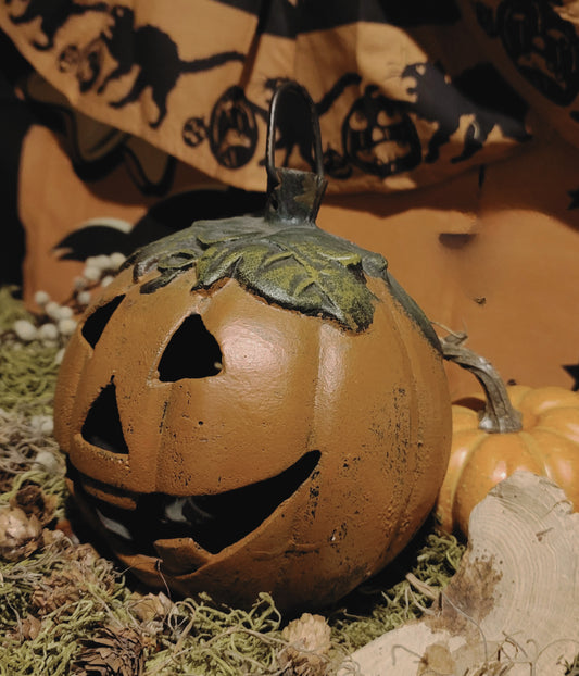 Vintage Halloween Metal Lighted Jack-O-Lantern