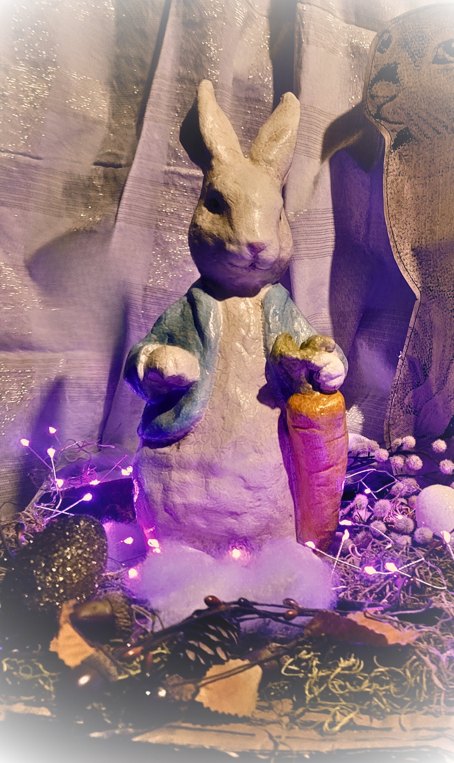 Vintage Easter Style Peter Rabbit with Carrot Bunny Figurine